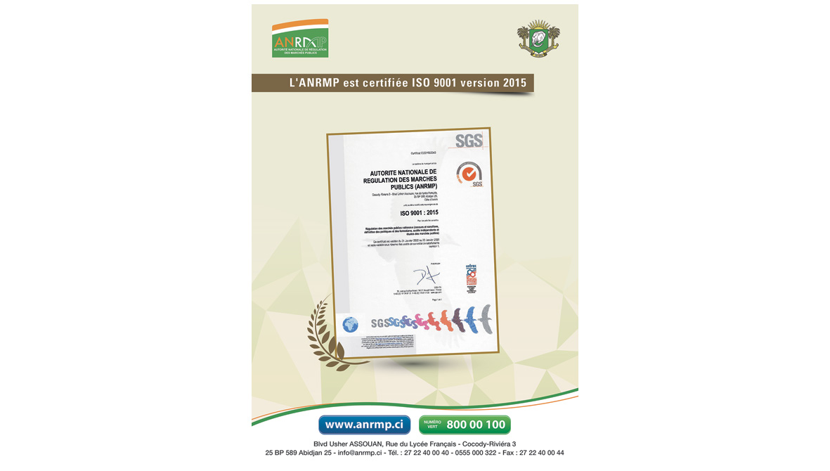 L’ANRMP obtient la certification ISO 9001 version  2015 pour l’ensemble de ses activités